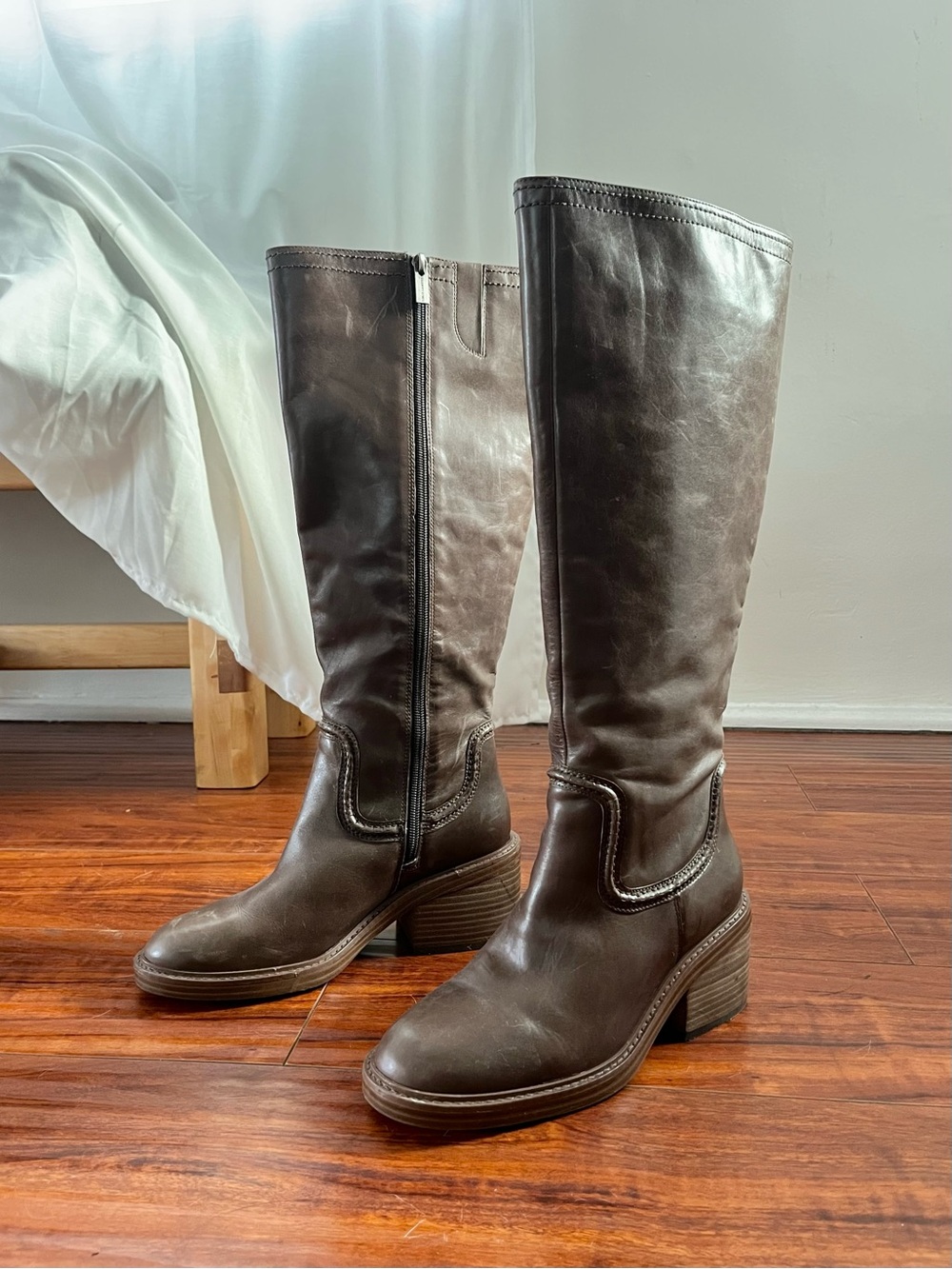 Vince Camuto Dark Brown Knee-High Leather Heeled Boots